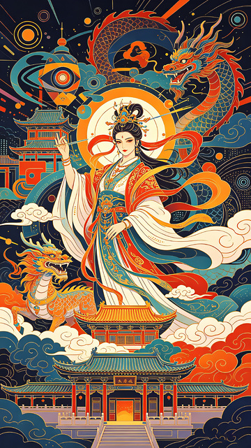中国神话故事场景与现代风相融合