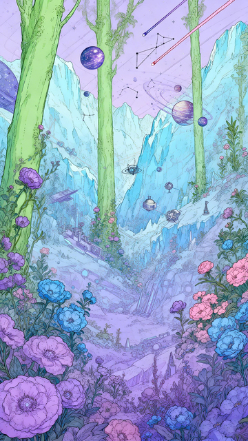 梦幻风奇幻森林星球插画设计素材