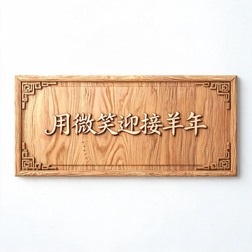 木纹风羊年祝福雕刻牌匾设计素材