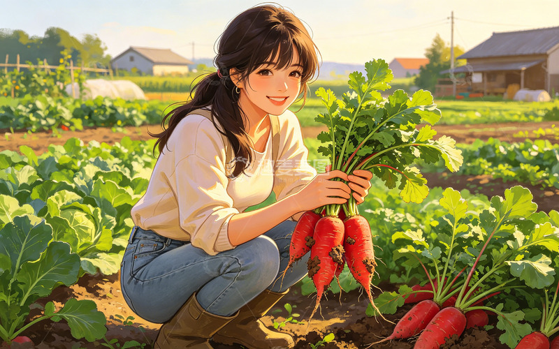 高清大图下载【趣麦麦图】插画风田园采摘红萝卜包装设计素材