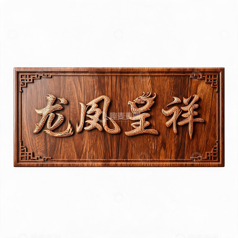 高清大图下载【趣麦麦图】-木雕风龙凤呈祥中式牌匾设计素材