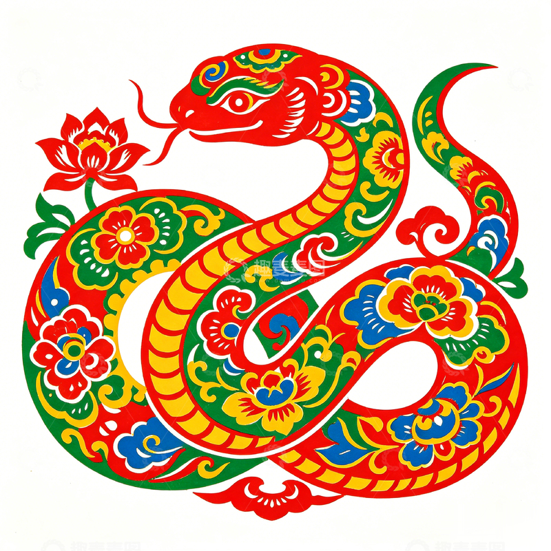 高清大图下载【趣麦麦图】剪纸风生肖蛇年吉祥图案设计素材