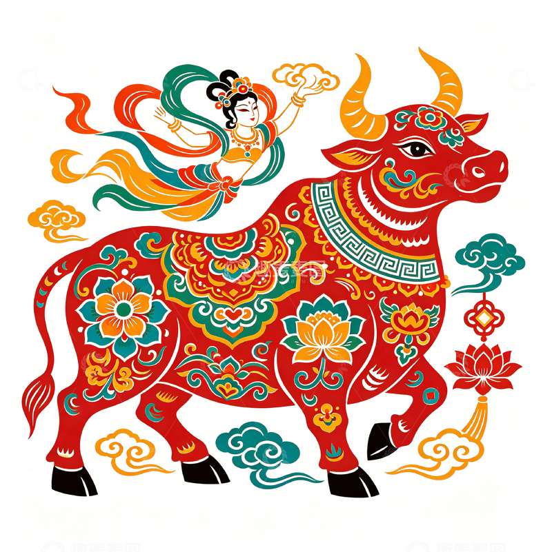 高清大图下载【趣麦麦图】剪纸风牛年吉祥图案设计素材