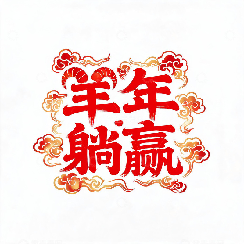 高清大图下载【趣麦麦图】-国风羊年躺赢艺术字设计素材