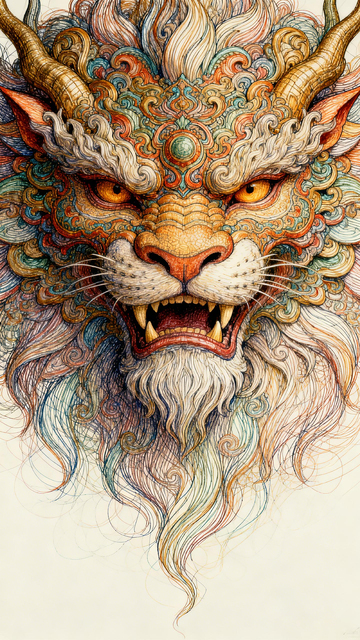 国风神话瑞兽头像插画设计素材