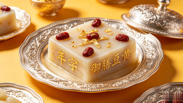 宫廷风御膳黄豆糕精致美食设计素材
