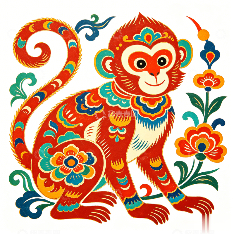 高清大图下载【趣麦麦图】剪纸风生肖猴年吉祥图案设计素材