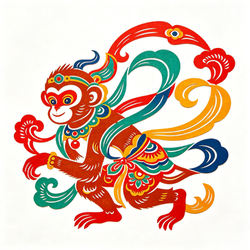 剪纸风生肖猴吉祥图案设计素材
