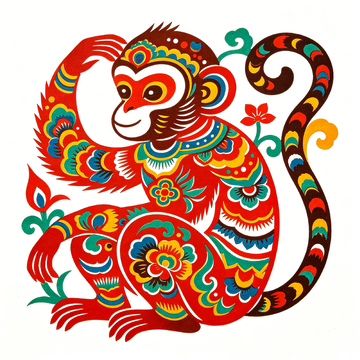 剪纸风生肖猴图案设计素材