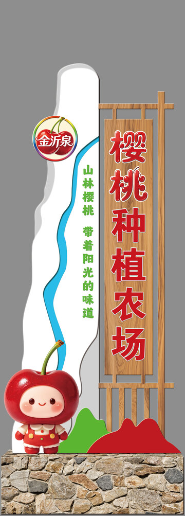 卡通风格樱桃农场标识牌设计素材