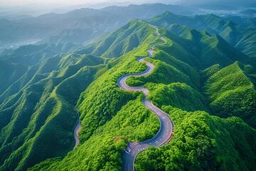 航拍风蜿蜒山路绿色山峦设计素材5