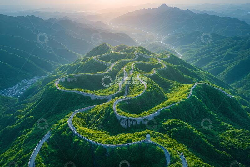 高清大图下载【趣麦麦图】-航拍风长城山脉自然风光设计素材10