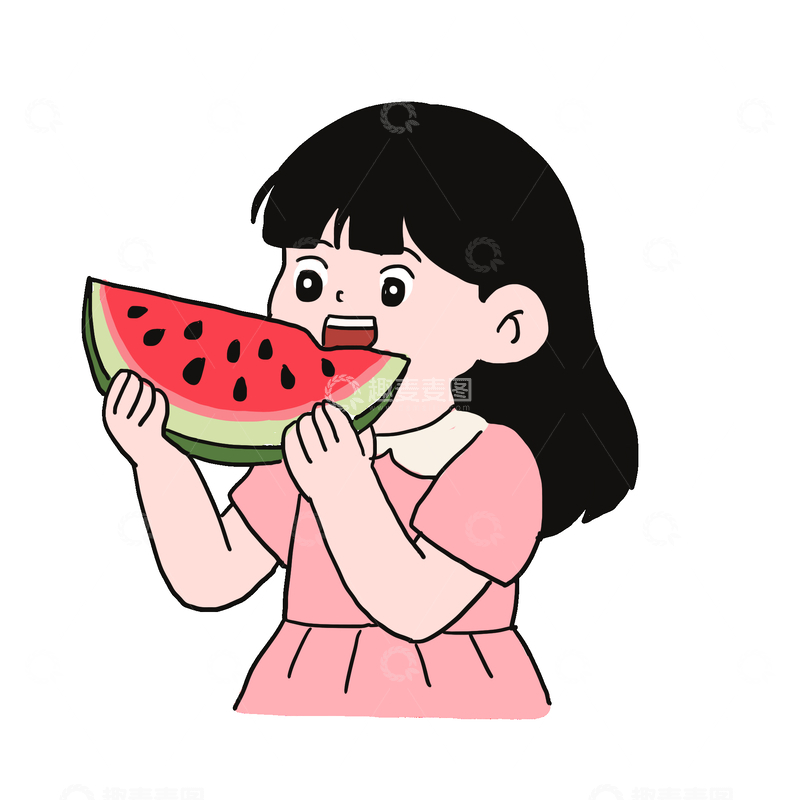 源文件下载【趣麦麦图】-夏天吃西瓜解暑免抠元素