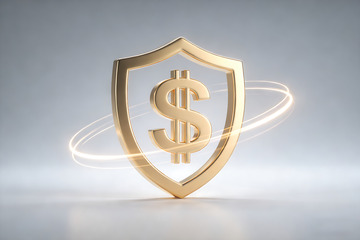 3D风格金色盾牌美元符号设计素材1