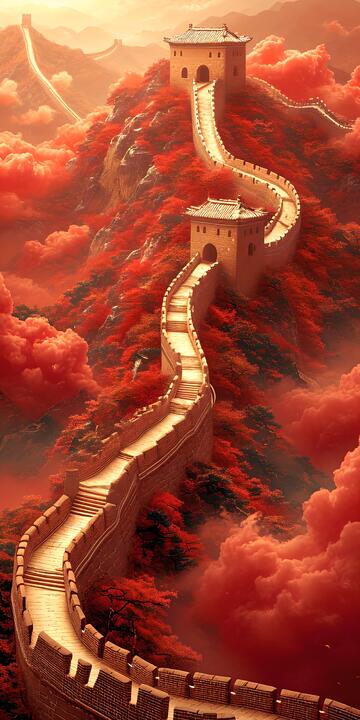 奇幻风长城秋景插画设计素材3