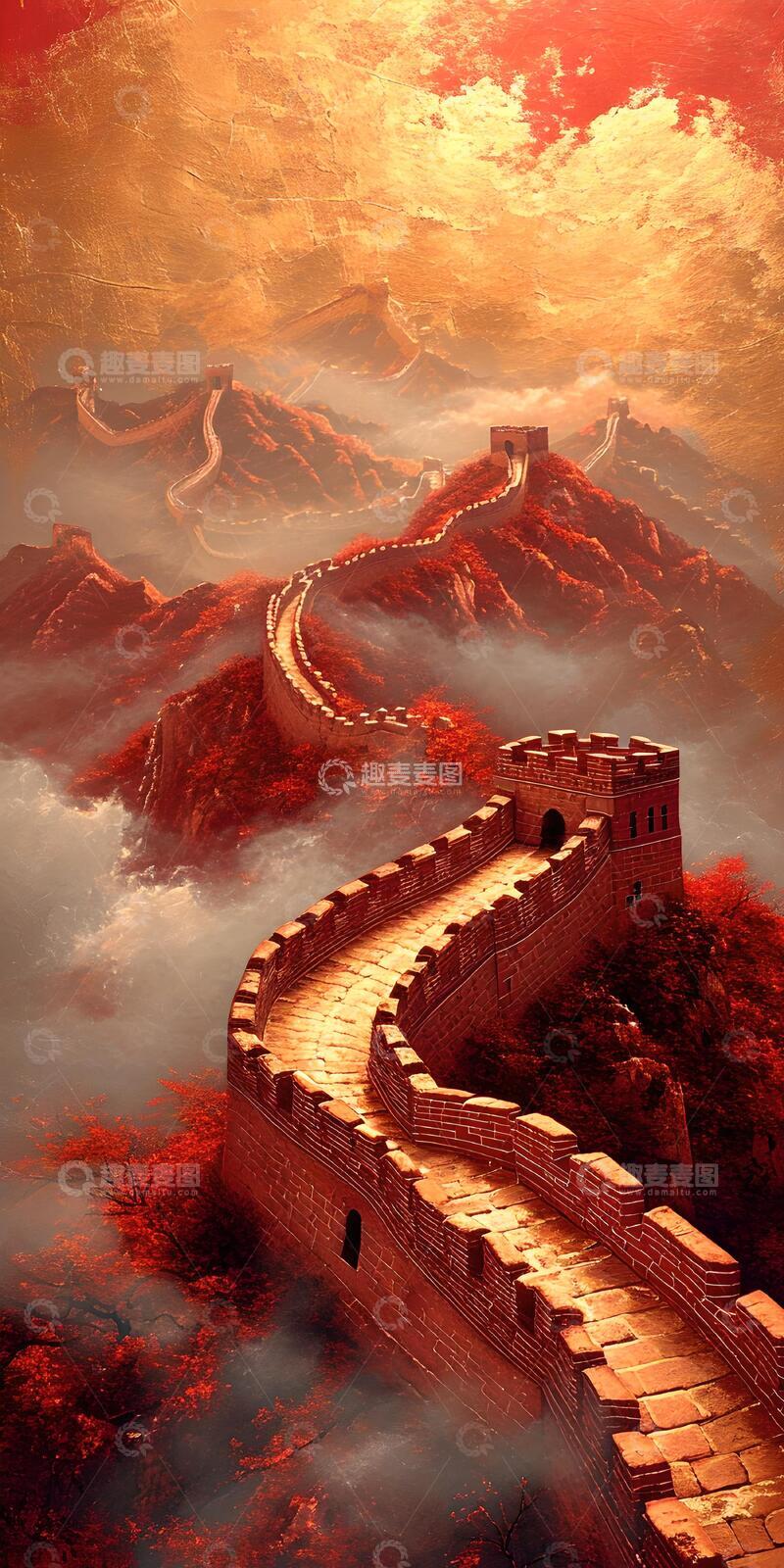 高清大图下载【趣麦麦图】奇幻风长城秋景数字艺术素材19