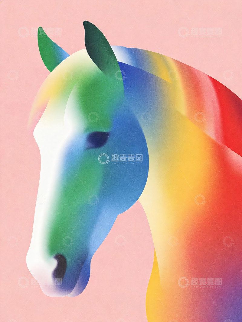 高清大图下载【趣麦麦图】渐变彩马抽象艺术插画3