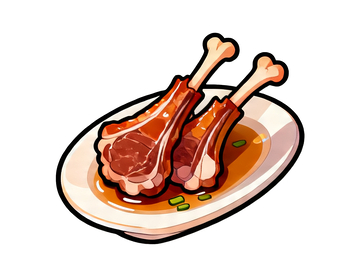 手绘风格中餐美食炭烤小羊排