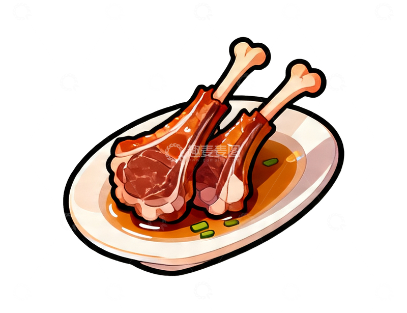 源文件下载【趣麦麦图】手绘风格中餐美食炭烤小羊排