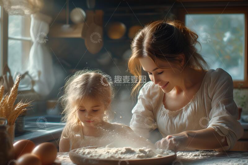 高清大图下载【趣麦麦图】油画风母女烘焙温馨场景设计素材15