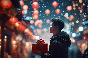 夜景风春节街景人物礼物设计素材1