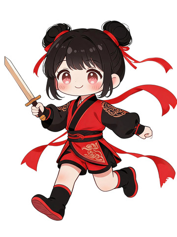 Q版国风少女持剑动漫设计素材