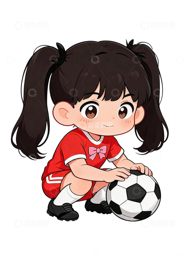 高清大图下载【趣麦麦图】卡通风小女孩踢足球插画设计素材