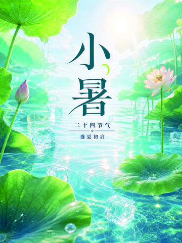 梦幻风小暑节气荷花池设计素材