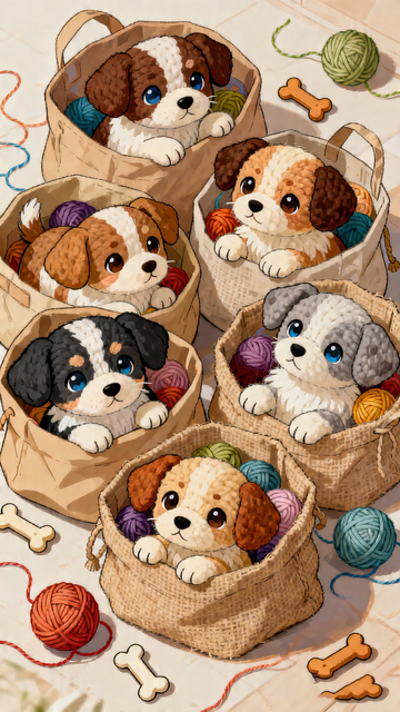 卡通风萌宠小狗编织袋插画设计素材