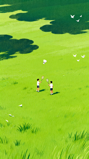 插画风夏日草地羽毛球运动设计素材