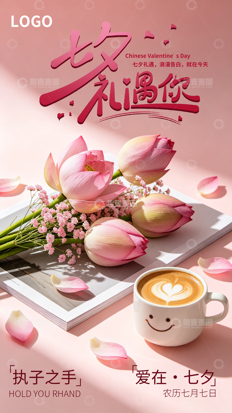 源文件下载【趣麦麦图】-七夕花卉节日海报