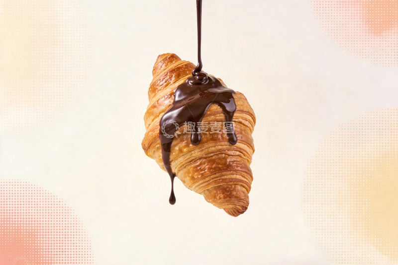 高清大图下载【趣麦麦图】-淋酱巧克力可颂美食肌理背景海报2