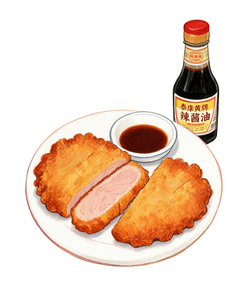 手绘风格中餐烤猪排