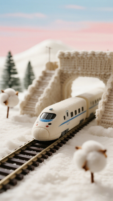 毛线编织风雪景高铁模型设计素材