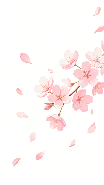 手绘风樱花飘落唯美插画设计素材