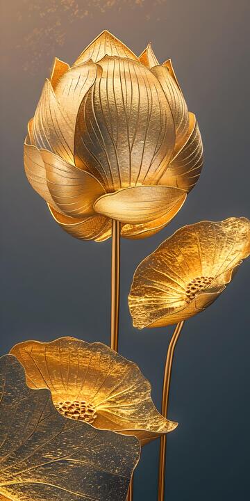 金属风金色莲花雕塑设计素材101