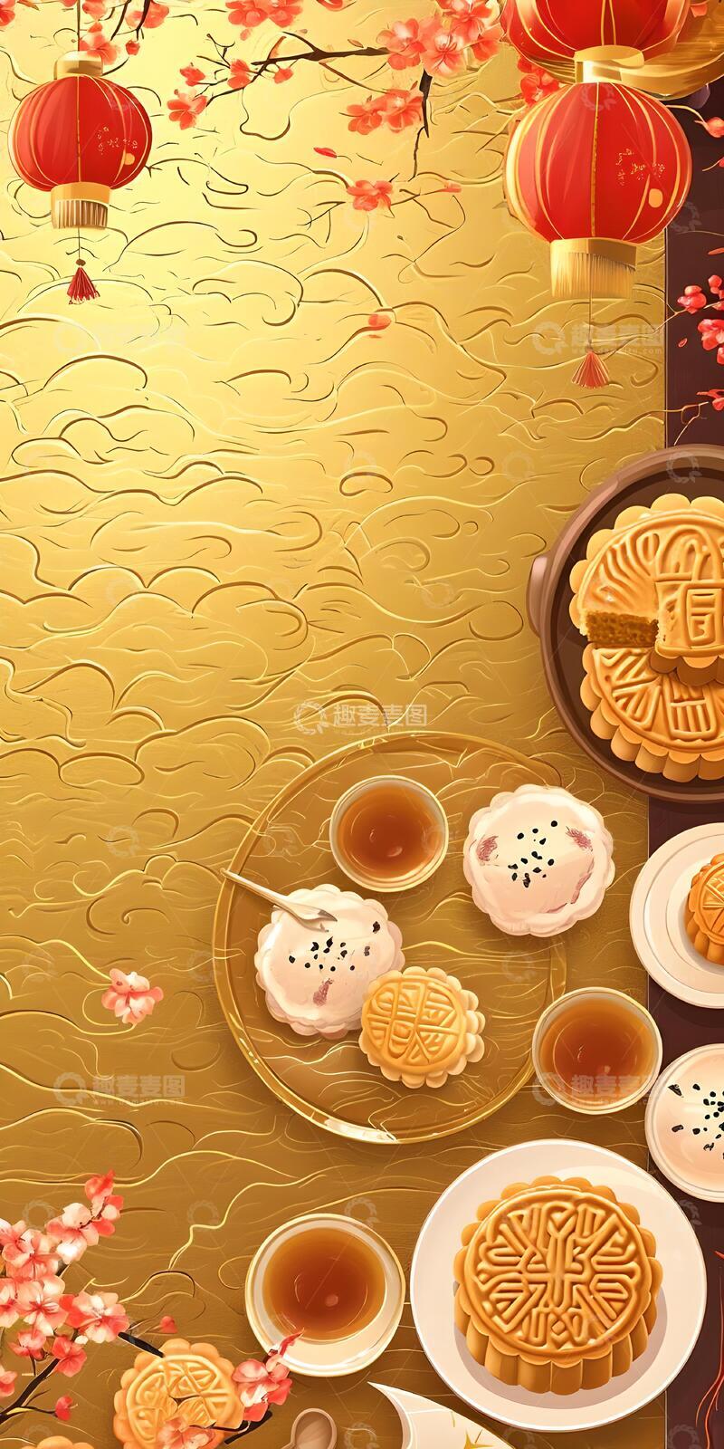 高清大图下载【趣麦麦图】国风中秋佳节月饼茶点插画设计素材281