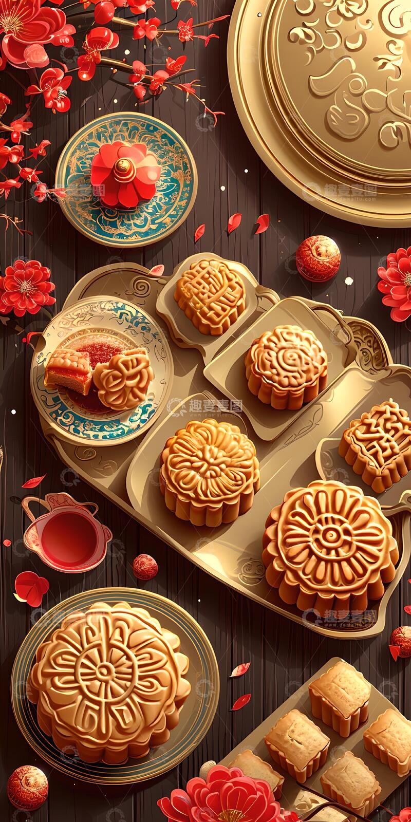 高清大图下载【趣麦麦图】国风中秋佳节传统月饼插画设计素材288