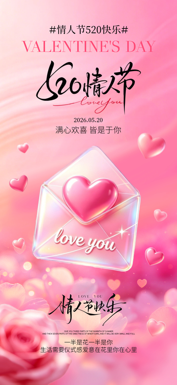 粉色渐变情人节信封爱心设计素材