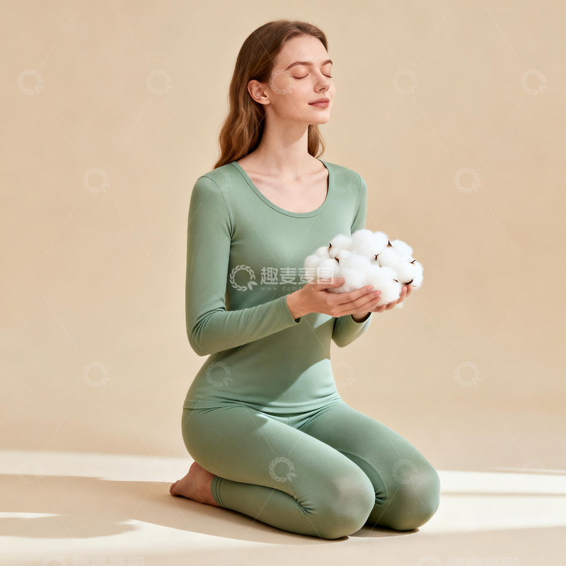 高清大图下载【趣麦麦图】浅绿纯棉保暖内衣女装商业人像摄影3