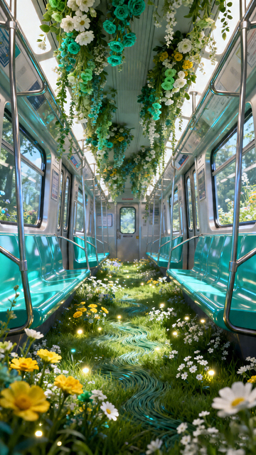 梦幻风地铁车厢花园设计素材