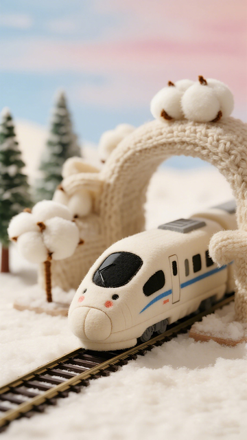 毛线风冬日雪景高铁模型设计素材