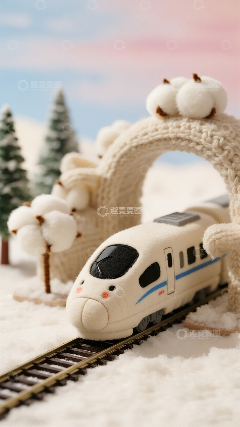 高清大图下载【趣麦麦图】毛线风冬日雪景高铁模型设计素材