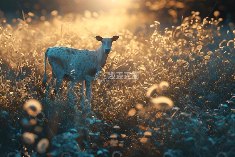 高清大图下载【趣麦麦图】-暖光风鹿影野草自然摄影素材187