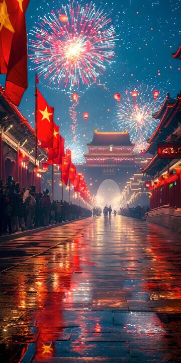 国风夜景烟花庆典建筑插画素材55