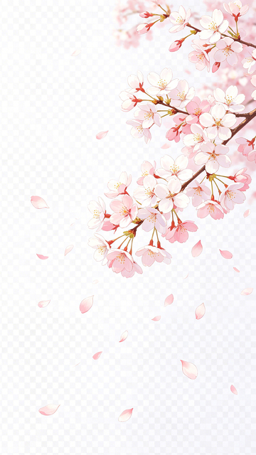 日系风樱花枝条透明背景设计素材