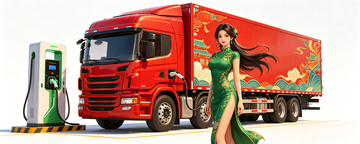 国风插画红色卡车美女设计素材