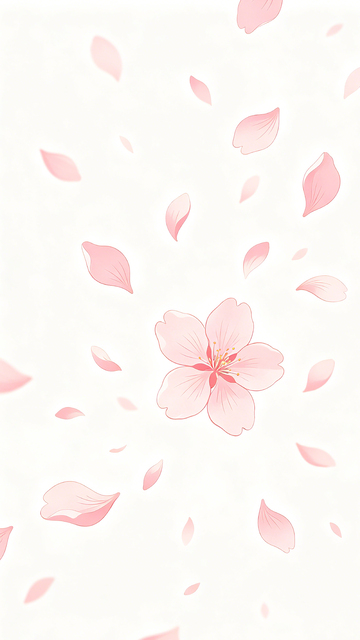 手绘风樱花飘落唯美插画元素