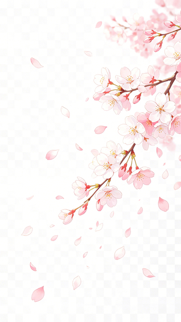 手绘风樱花飘落透明背景设计素材
