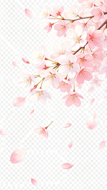 手绘风樱花飘落透明背景设计素材